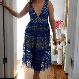 Lulus Royal Blue Lace Midi Dress